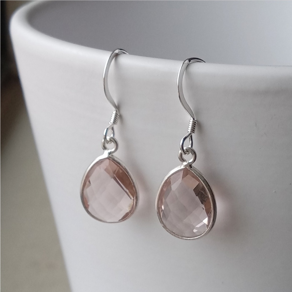 NEW Morganite Pink Crystal Quartz Sterling Silver Earrings Jewelry